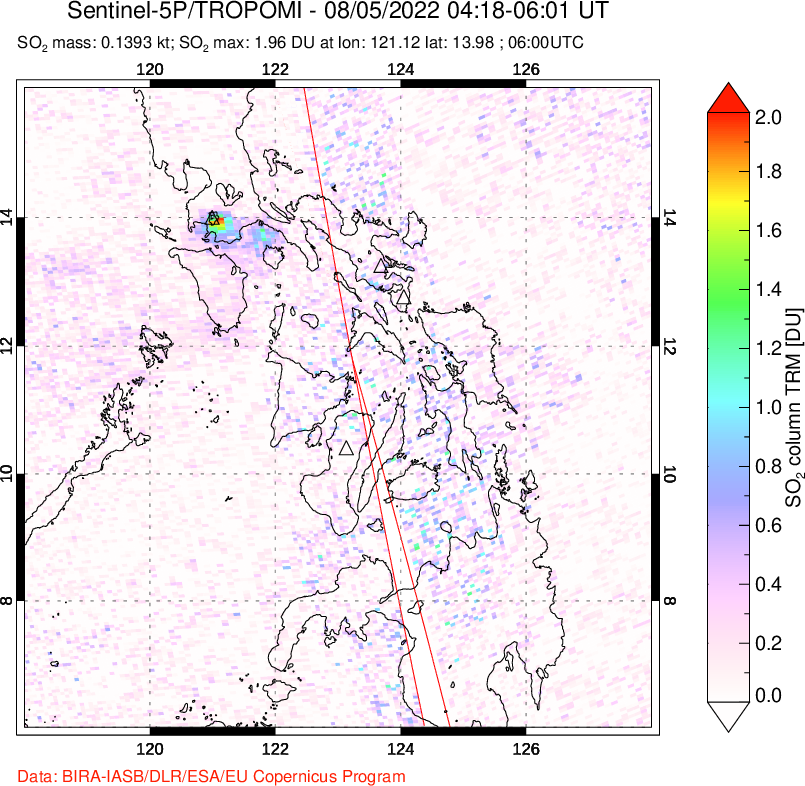A sulfur dioxide image over Philippines on Aug 05, 2022.