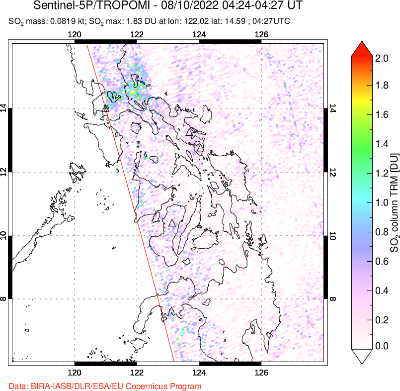 A sulfur dioxide image over Philippines on Aug 10, 2022.