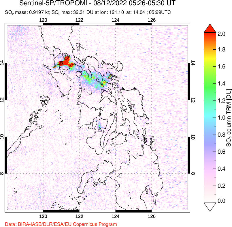 A sulfur dioxide image over Philippines on Aug 12, 2022.
