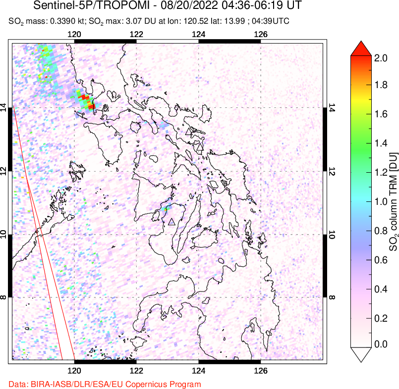 A sulfur dioxide image over Philippines on Aug 20, 2022.