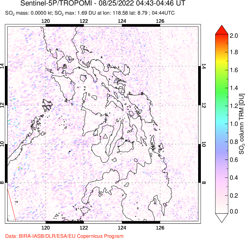 A sulfur dioxide image over Philippines on Aug 25, 2022.