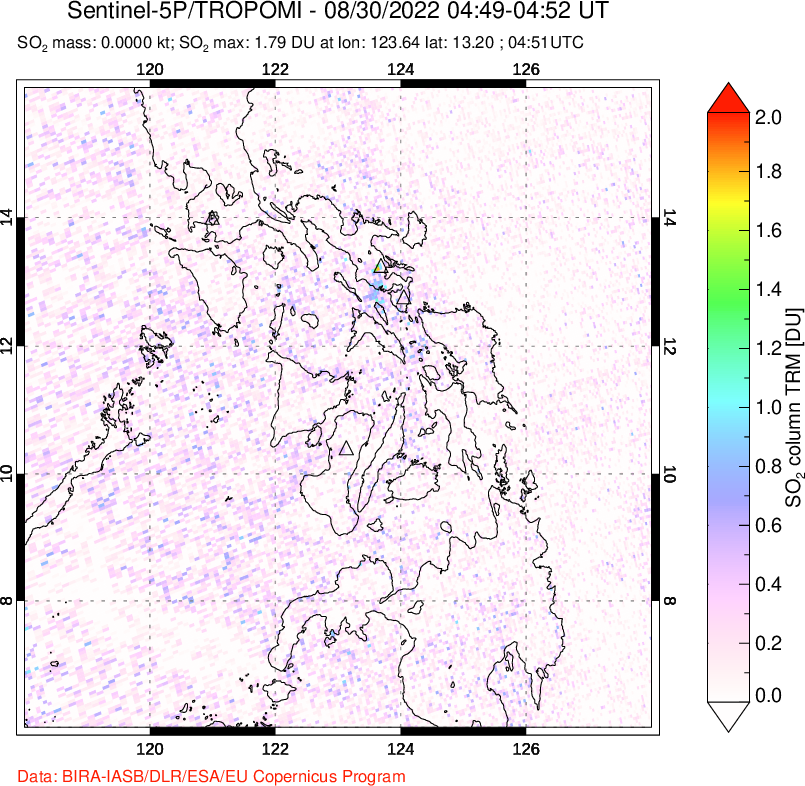 A sulfur dioxide image over Philippines on Aug 30, 2022.
