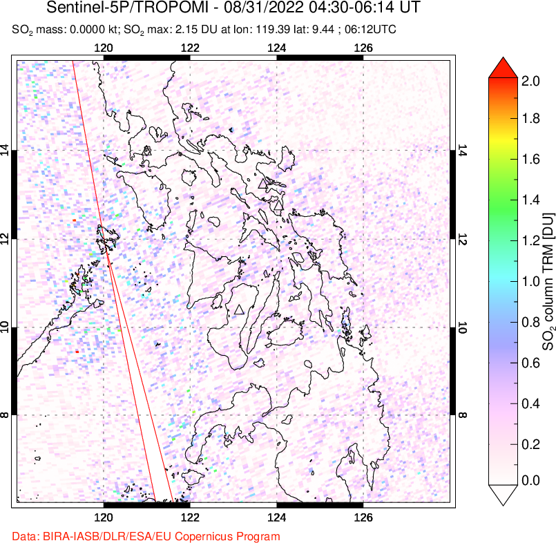 A sulfur dioxide image over Philippines on Aug 31, 2022.