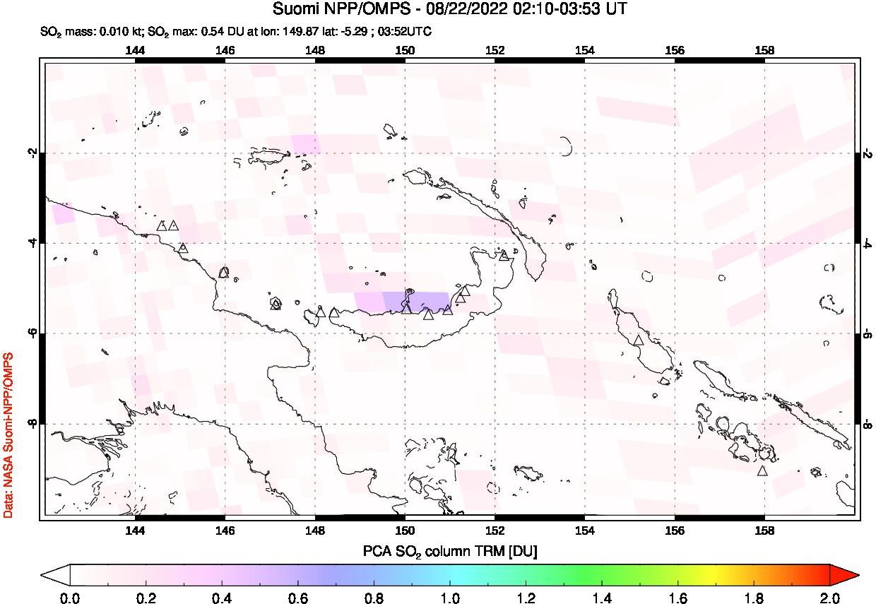 A sulfur dioxide image over Papua, New Guinea on Aug 22, 2022.