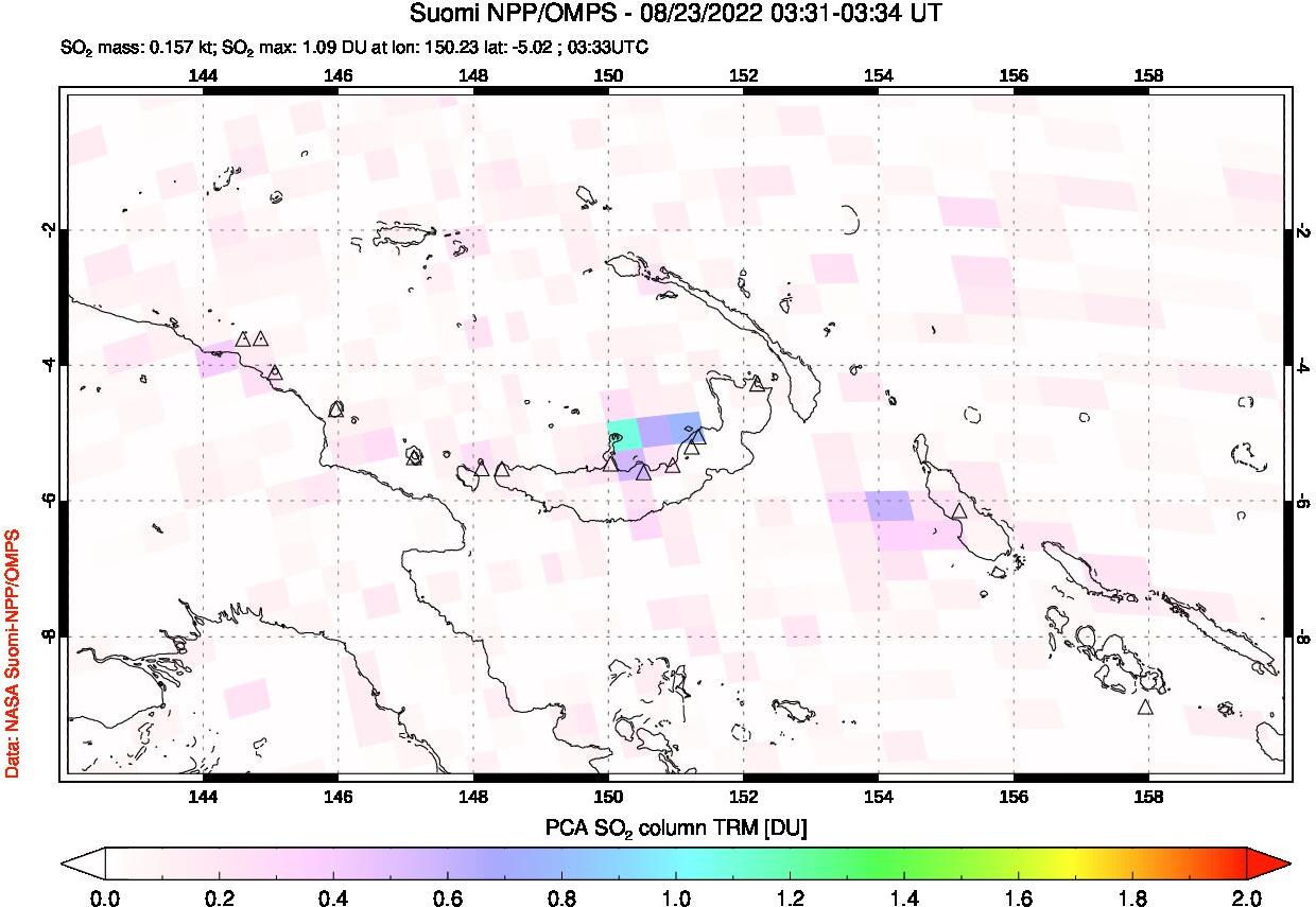 A sulfur dioxide image over Papua, New Guinea on Aug 23, 2022.