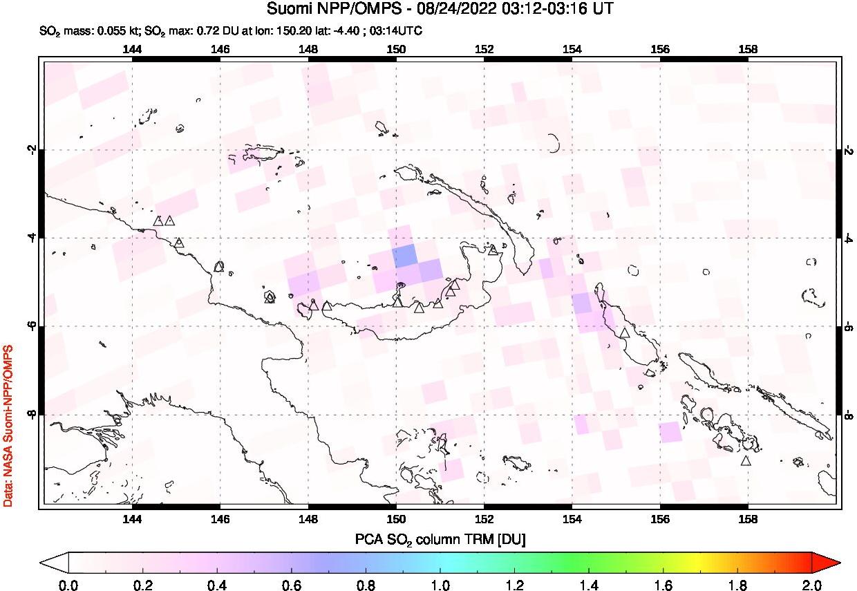 A sulfur dioxide image over Papua, New Guinea on Aug 24, 2022.