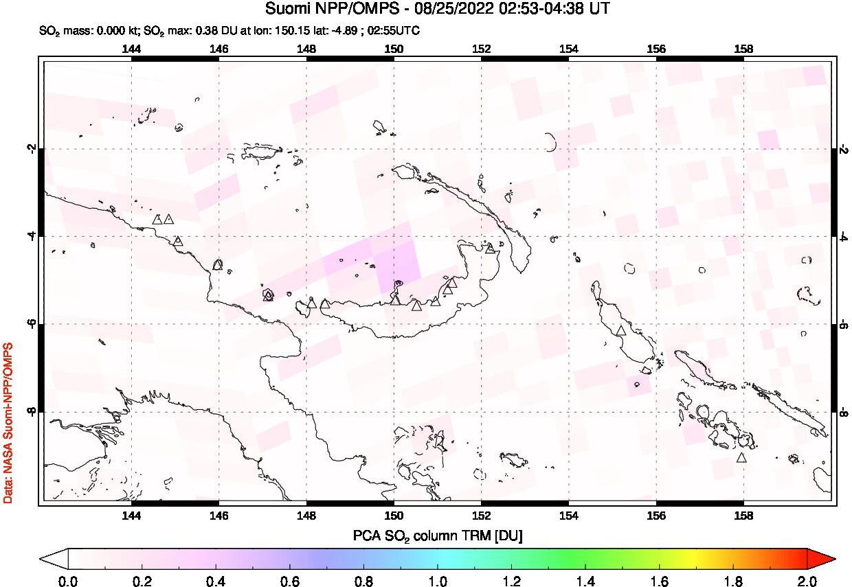 A sulfur dioxide image over Papua, New Guinea on Aug 25, 2022.
