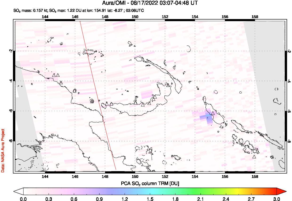 A sulfur dioxide image over Papua, New Guinea on Aug 17, 2022.
