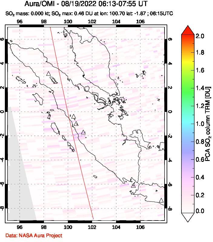 A sulfur dioxide image over Sumatra, Indonesia on Aug 19, 2022.