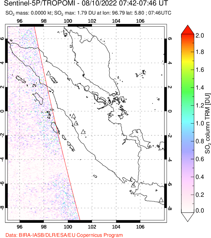 A sulfur dioxide image over Sumatra, Indonesia on Aug 10, 2022.