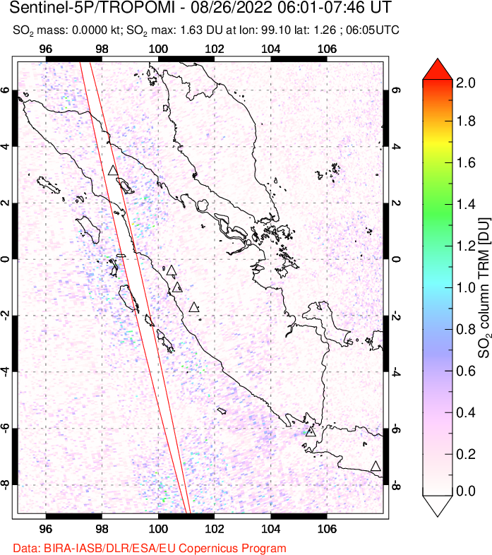 A sulfur dioxide image over Sumatra, Indonesia on Aug 26, 2022.