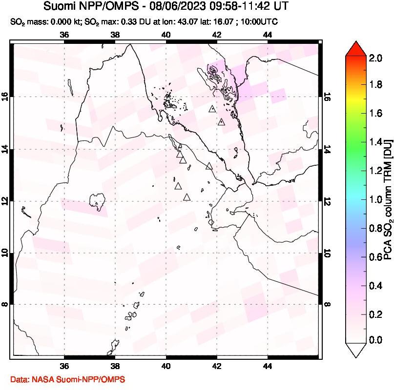 A sulfur dioxide image over Afar and southern Red Sea on Aug 06, 2023.