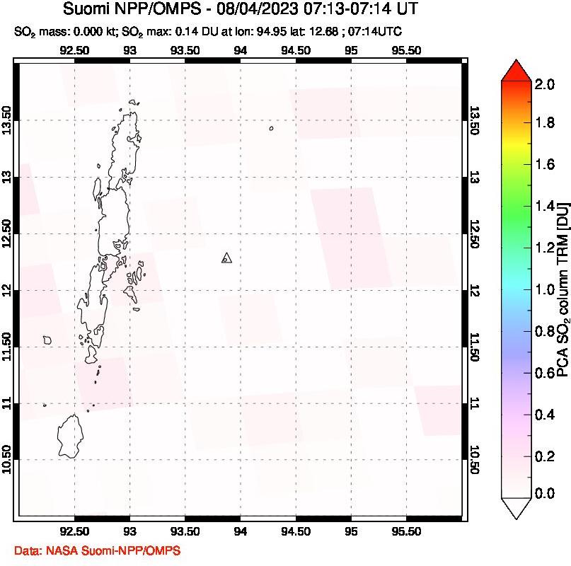 A sulfur dioxide image over Andaman Islands, Indian Ocean on Aug 04, 2023.