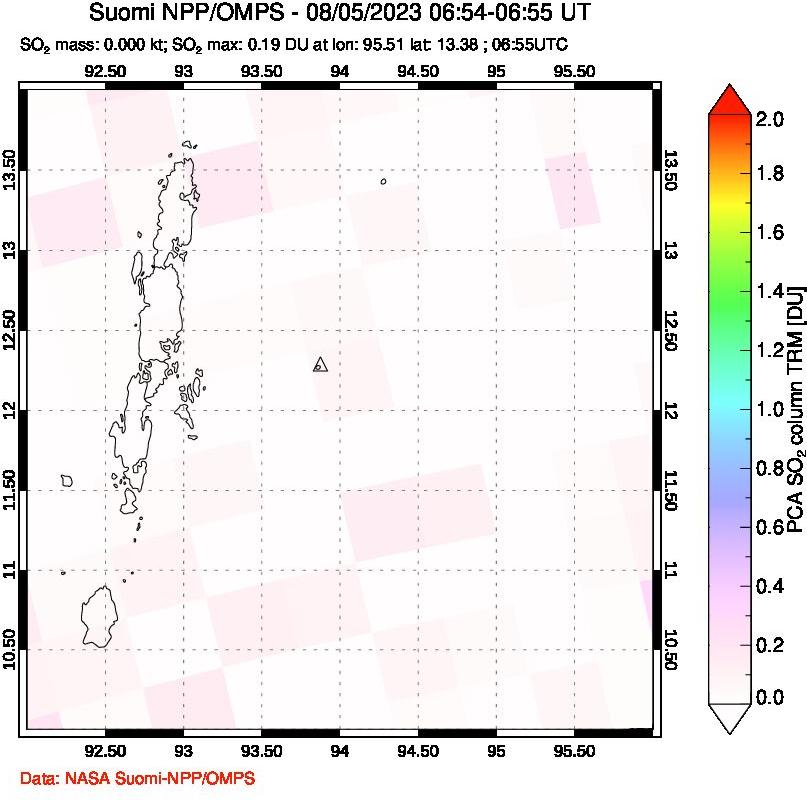 A sulfur dioxide image over Andaman Islands, Indian Ocean on Aug 05, 2023.