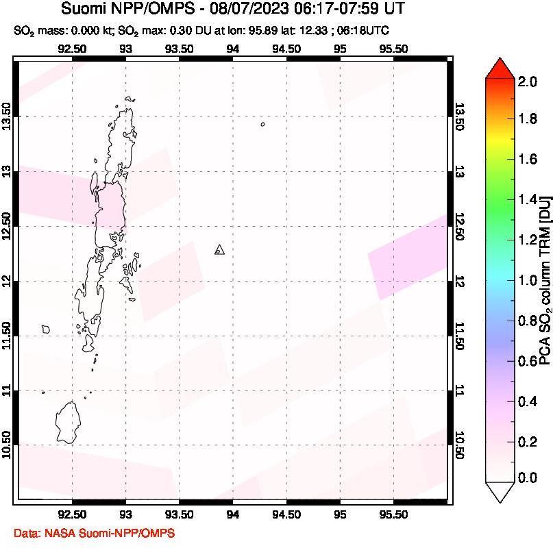 A sulfur dioxide image over Andaman Islands, Indian Ocean on Aug 07, 2023.