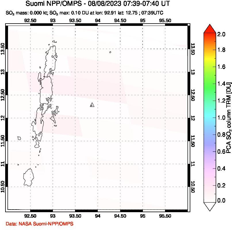 A sulfur dioxide image over Andaman Islands, Indian Ocean on Aug 08, 2023.