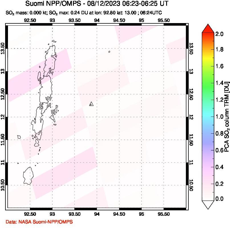 A sulfur dioxide image over Andaman Islands, Indian Ocean on Aug 12, 2023.