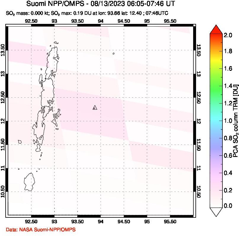 A sulfur dioxide image over Andaman Islands, Indian Ocean on Aug 13, 2023.