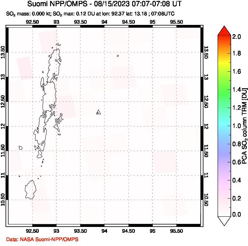 A sulfur dioxide image over Andaman Islands, Indian Ocean on Aug 15, 2023.