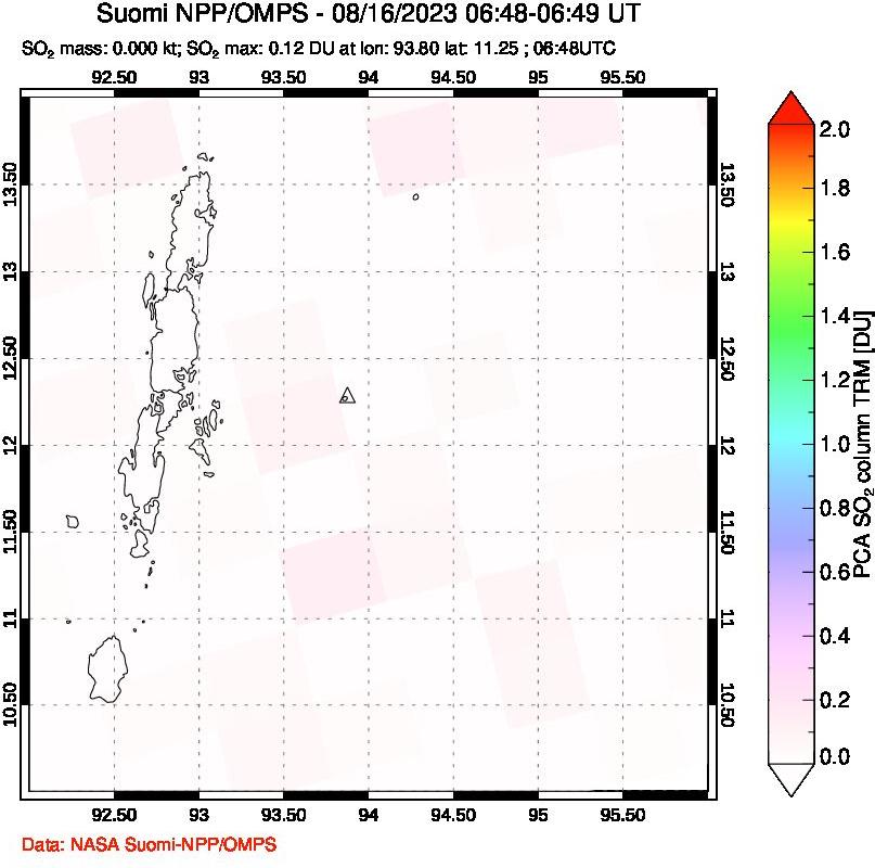 A sulfur dioxide image over Andaman Islands, Indian Ocean on Aug 16, 2023.