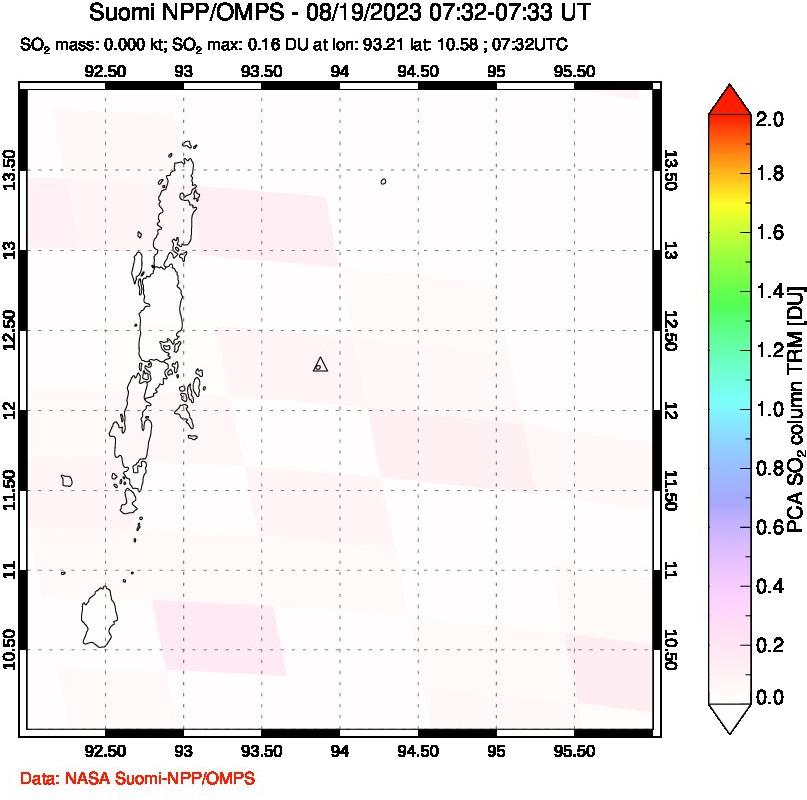 A sulfur dioxide image over Andaman Islands, Indian Ocean on Aug 19, 2023.