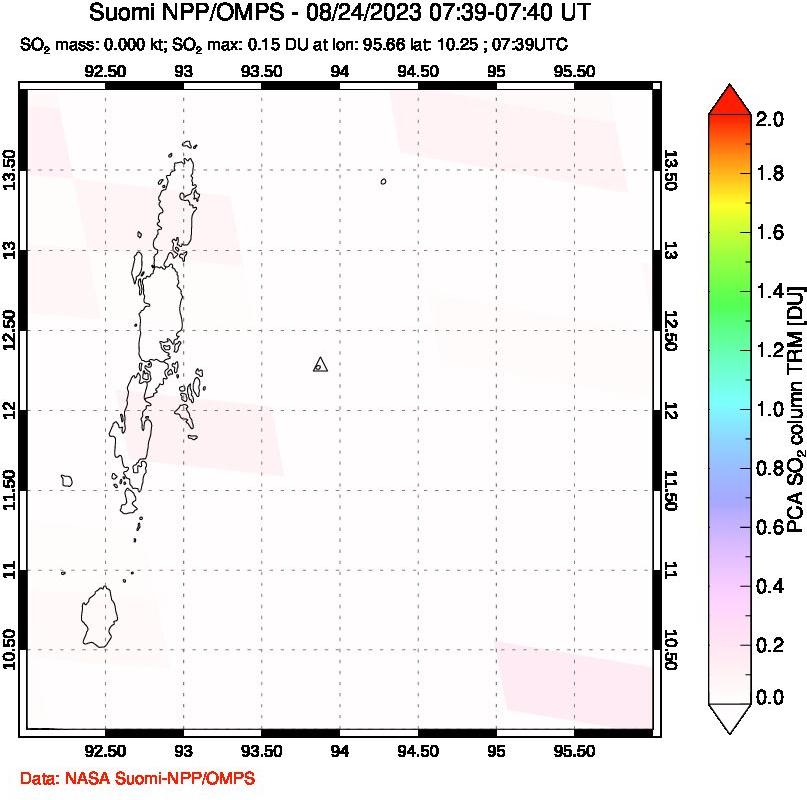 A sulfur dioxide image over Andaman Islands, Indian Ocean on Aug 24, 2023.