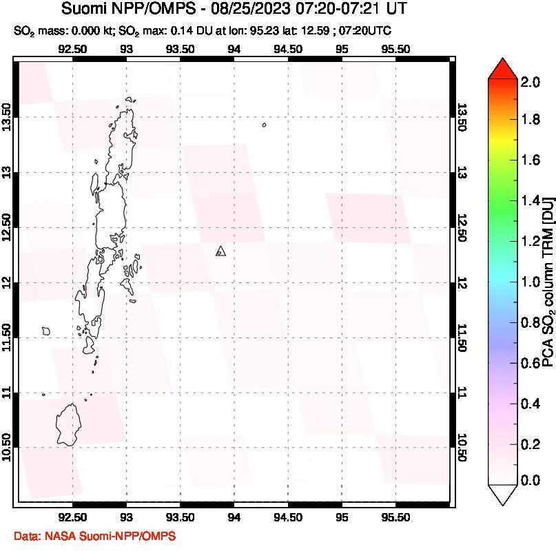 A sulfur dioxide image over Andaman Islands, Indian Ocean on Aug 25, 2023.