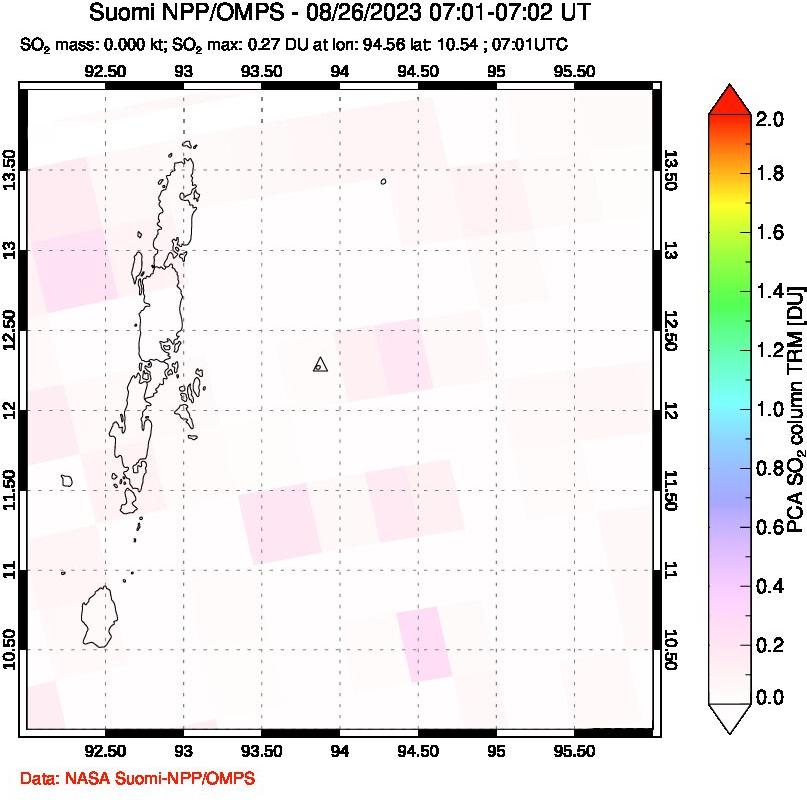 A sulfur dioxide image over Andaman Islands, Indian Ocean on Aug 26, 2023.