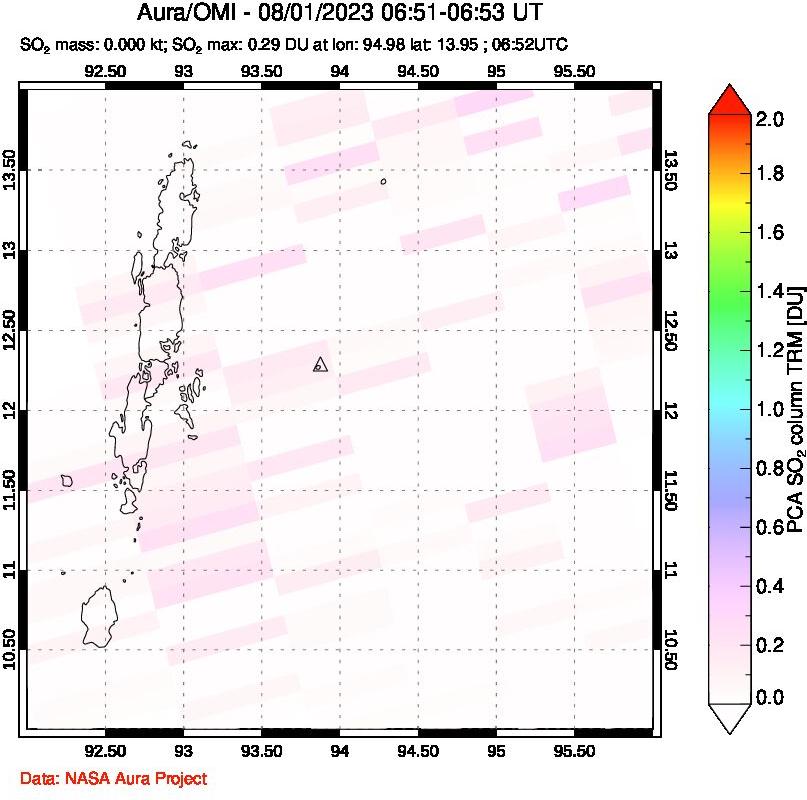 A sulfur dioxide image over Andaman Islands, Indian Ocean on Aug 01, 2023.