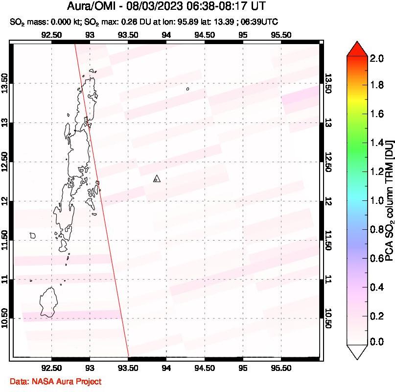 A sulfur dioxide image over Andaman Islands, Indian Ocean on Aug 03, 2023.