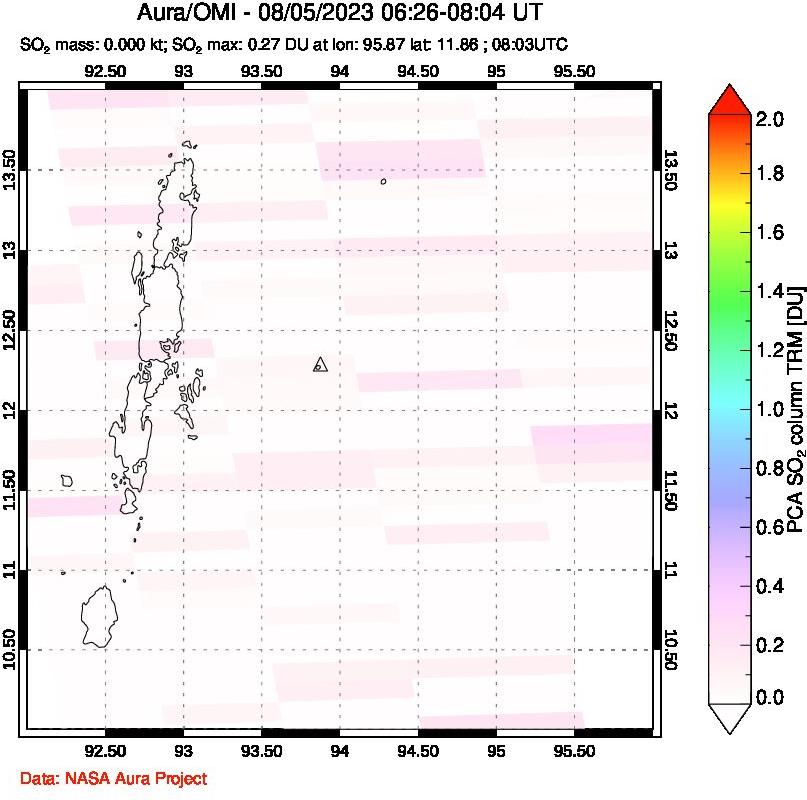 A sulfur dioxide image over Andaman Islands, Indian Ocean on Aug 05, 2023.