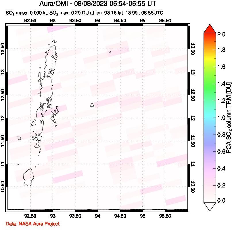 A sulfur dioxide image over Andaman Islands, Indian Ocean on Aug 08, 2023.