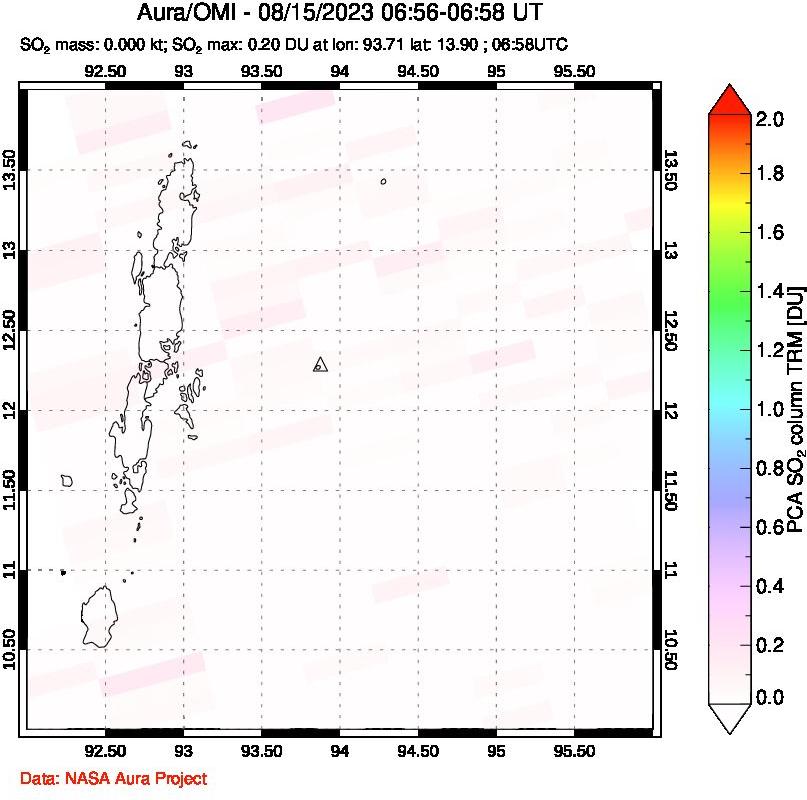 A sulfur dioxide image over Andaman Islands, Indian Ocean on Aug 15, 2023.