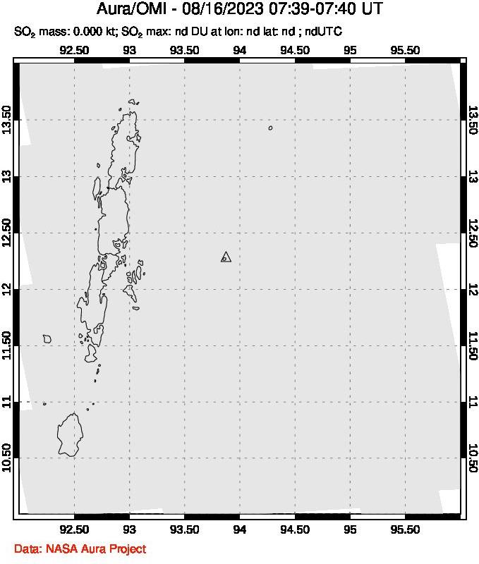 A sulfur dioxide image over Andaman Islands, Indian Ocean on Aug 16, 2023.