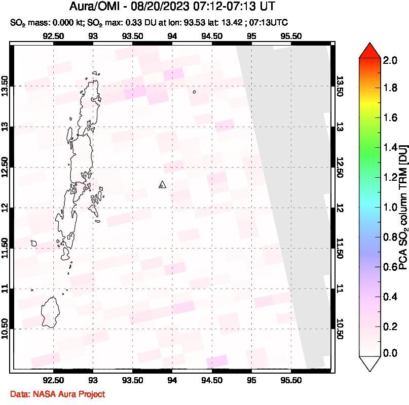 A sulfur dioxide image over Andaman Islands, Indian Ocean on Aug 20, 2023.