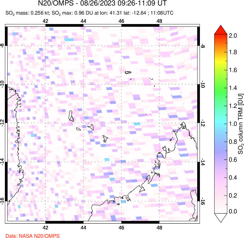 A sulfur dioxide image over Comoro Islands on Aug 26, 2023.
