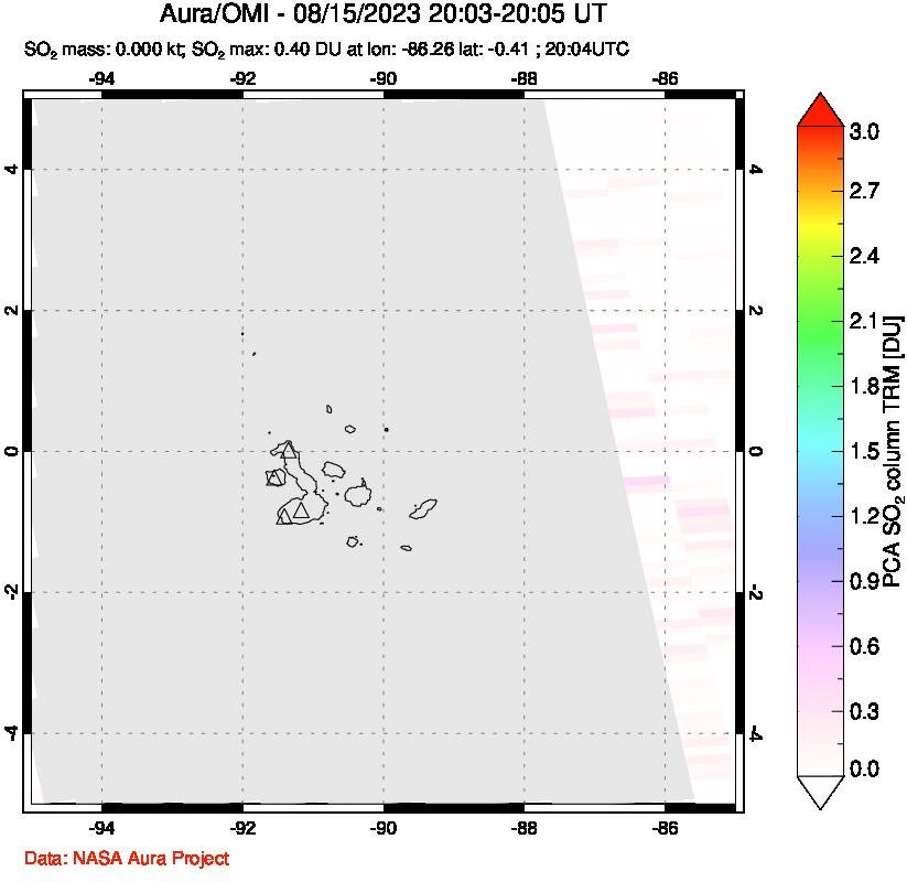 A sulfur dioxide image over Galápagos Islands on Aug 15, 2023.