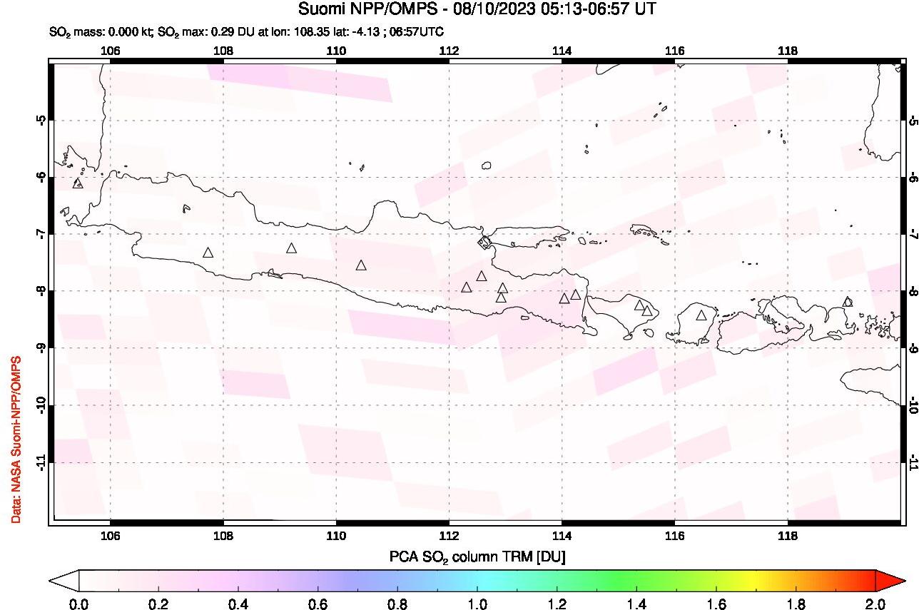 A sulfur dioxide image over Java, Indonesia on Aug 10, 2023.