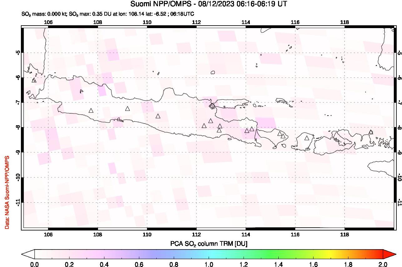 A sulfur dioxide image over Java, Indonesia on Aug 12, 2023.