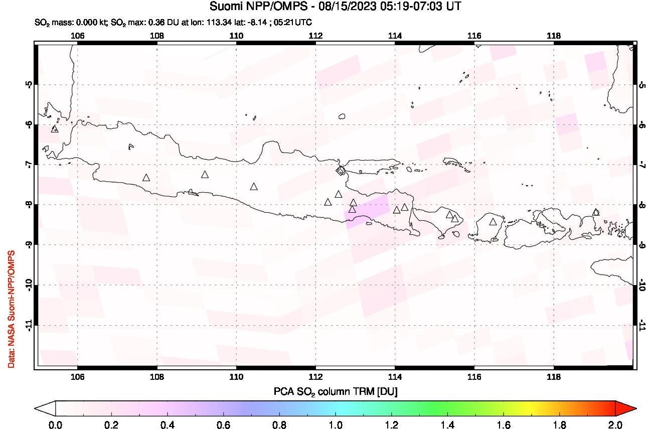 A sulfur dioxide image over Java, Indonesia on Aug 15, 2023.