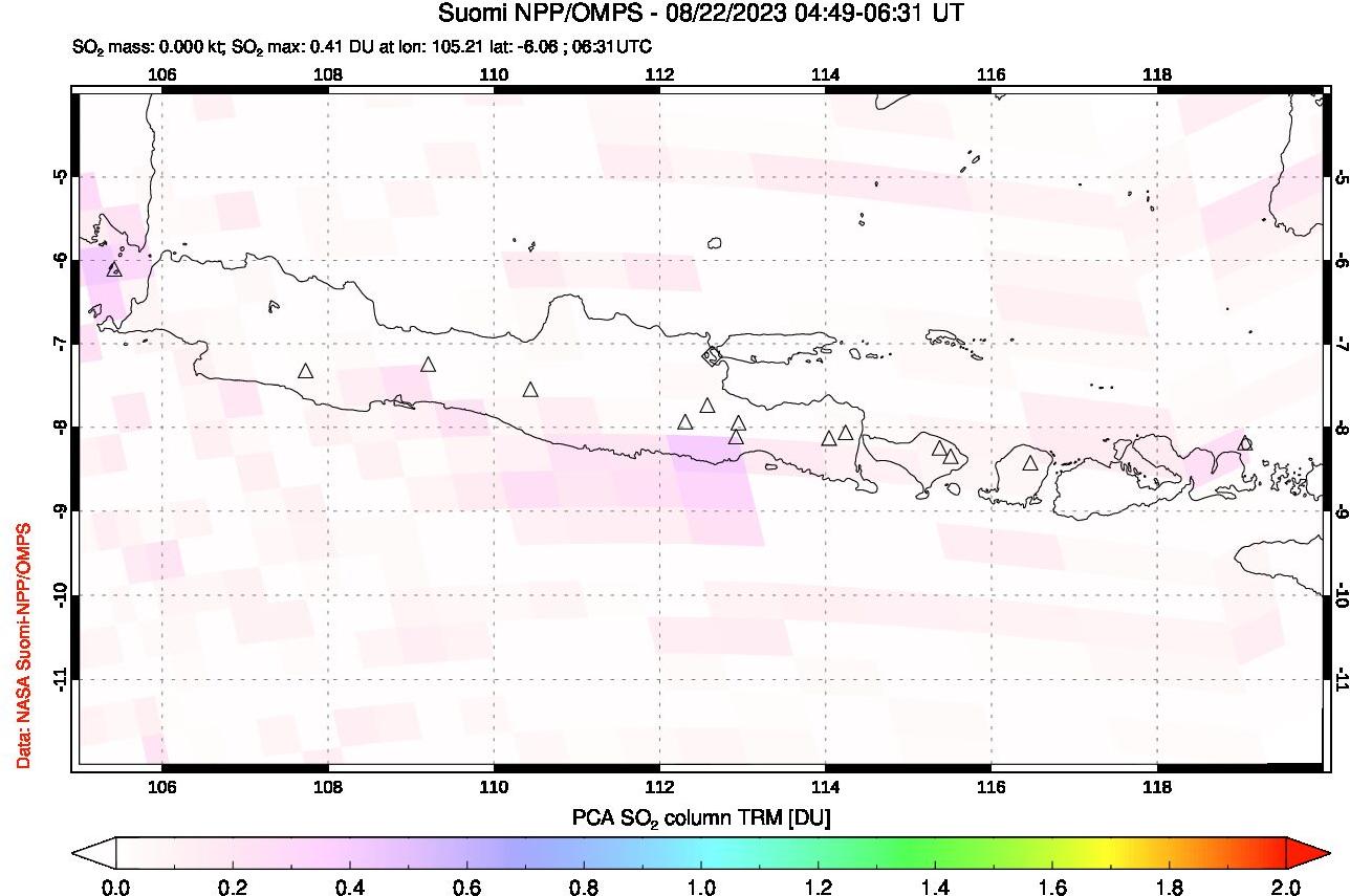 A sulfur dioxide image over Java, Indonesia on Aug 22, 2023.