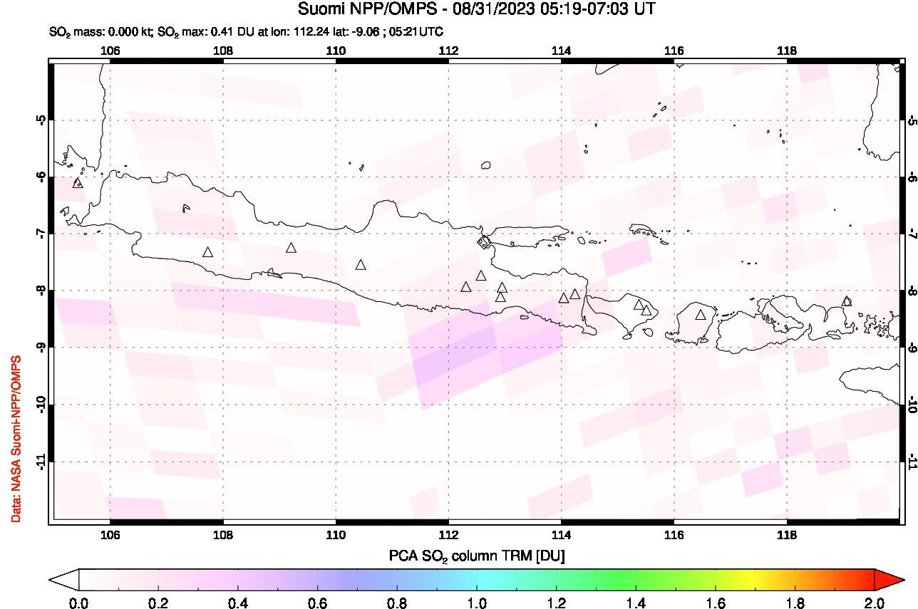 A sulfur dioxide image over Java, Indonesia on Aug 31, 2023.