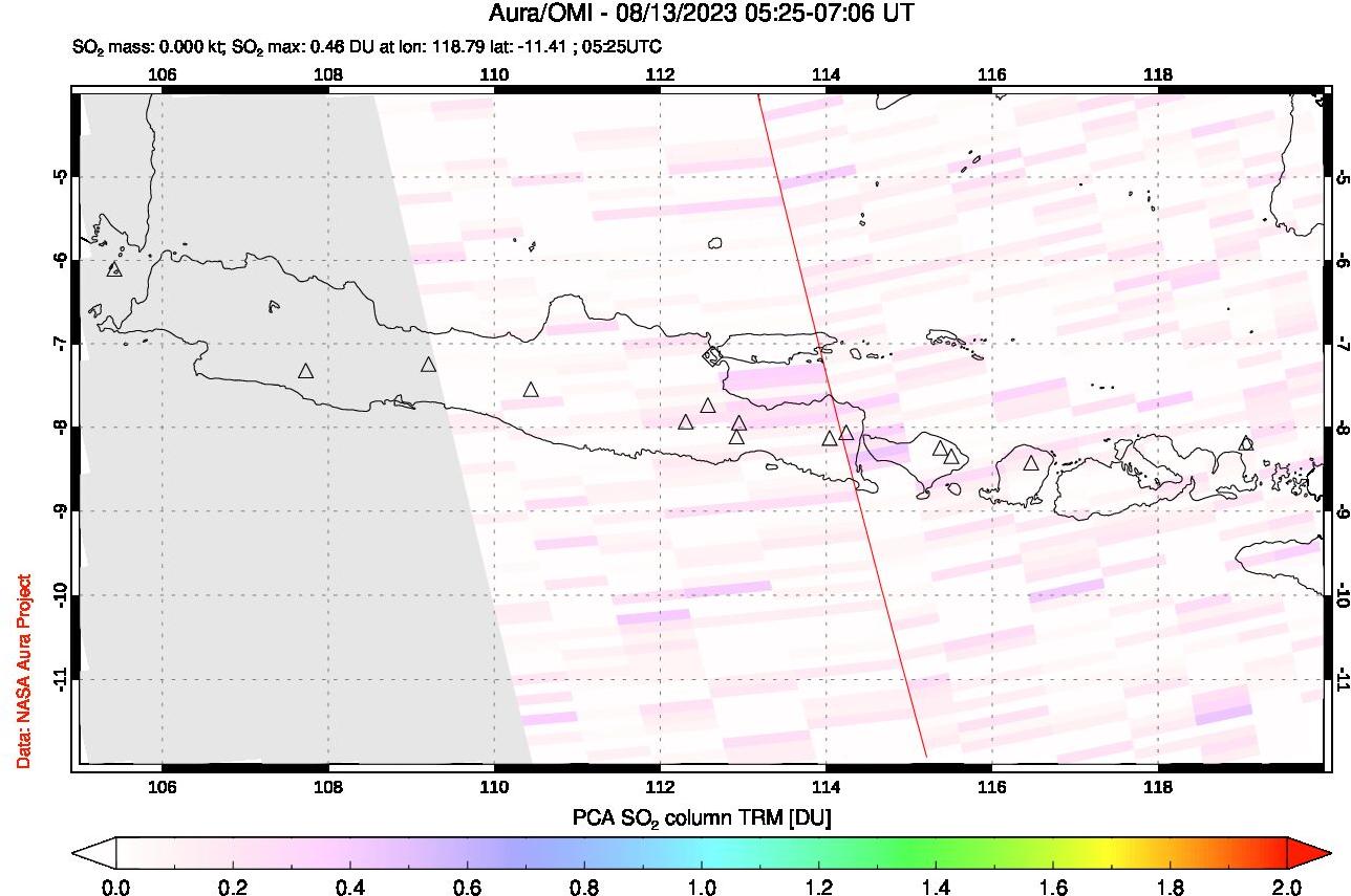 A sulfur dioxide image over Java, Indonesia on Aug 13, 2023.