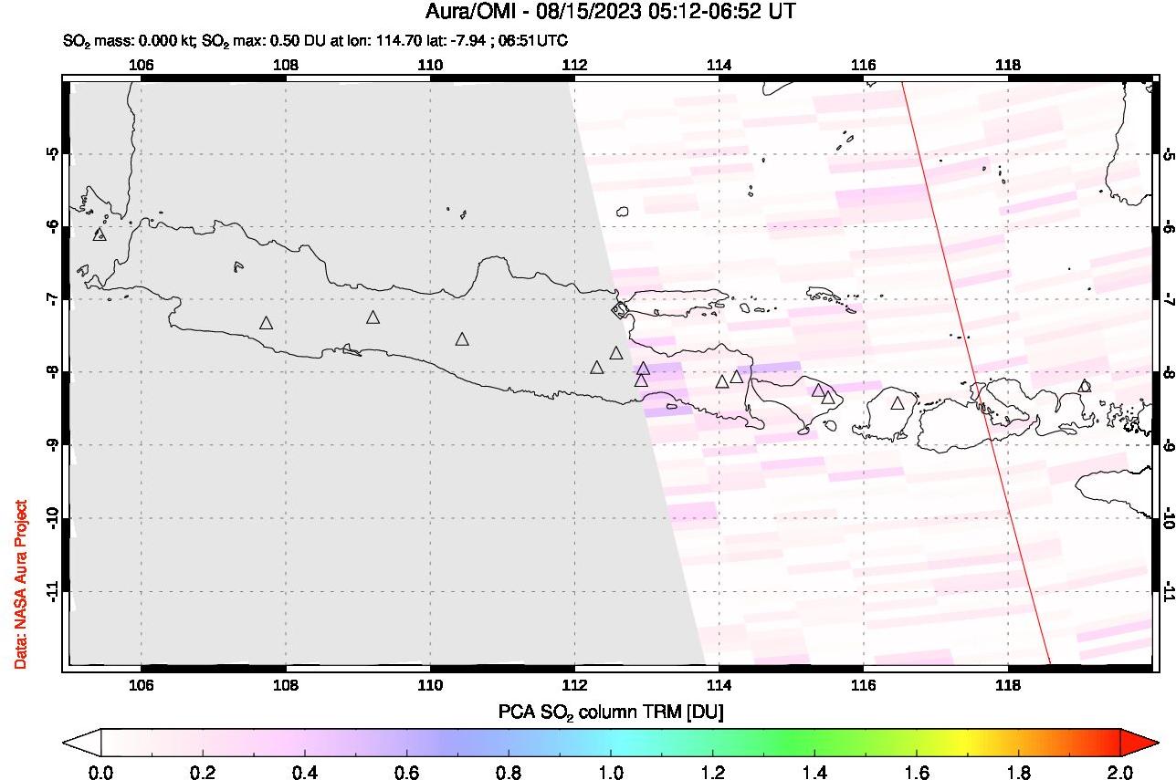 A sulfur dioxide image over Java, Indonesia on Aug 15, 2023.