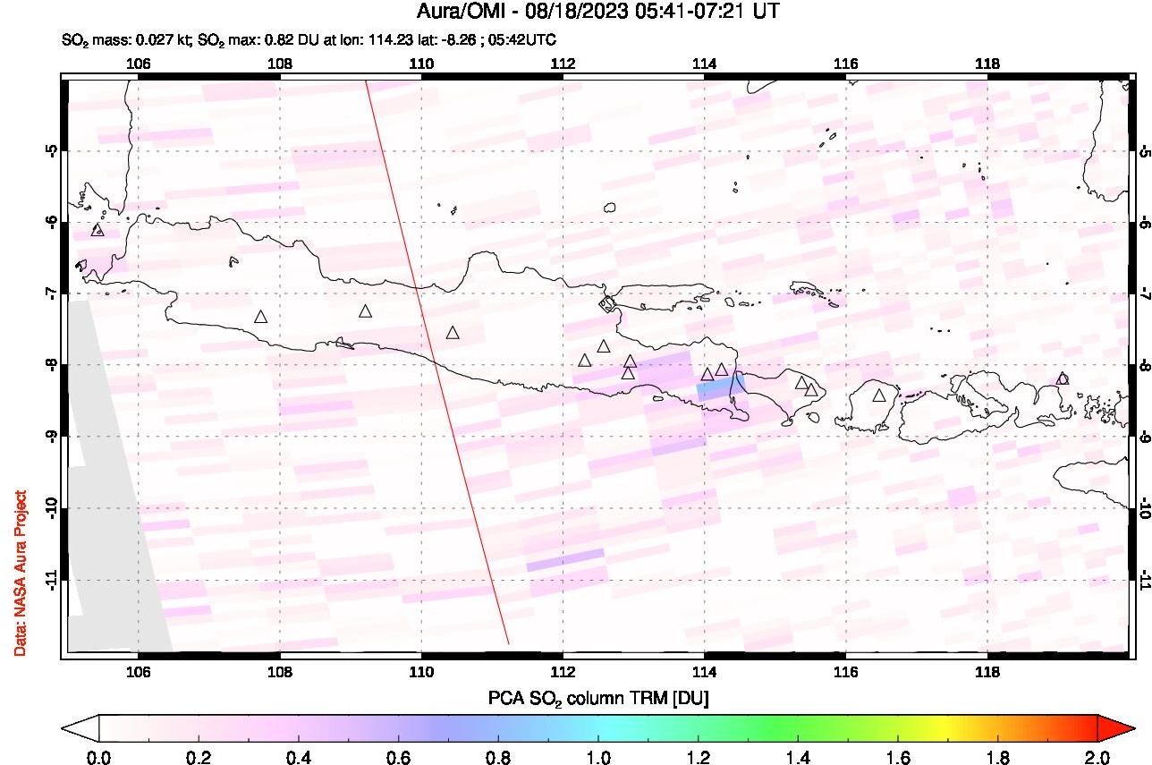 A sulfur dioxide image over Java, Indonesia on Aug 18, 2023.