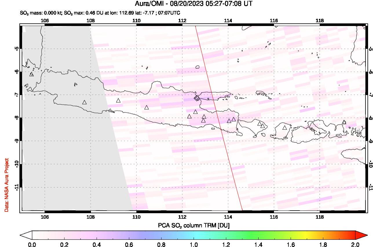 A sulfur dioxide image over Java, Indonesia on Aug 20, 2023.