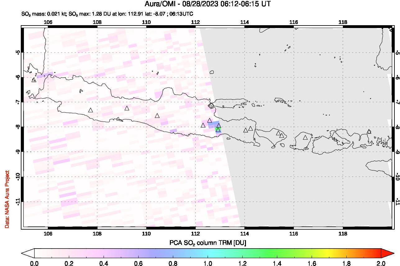 A sulfur dioxide image over Java, Indonesia on Aug 28, 2023.