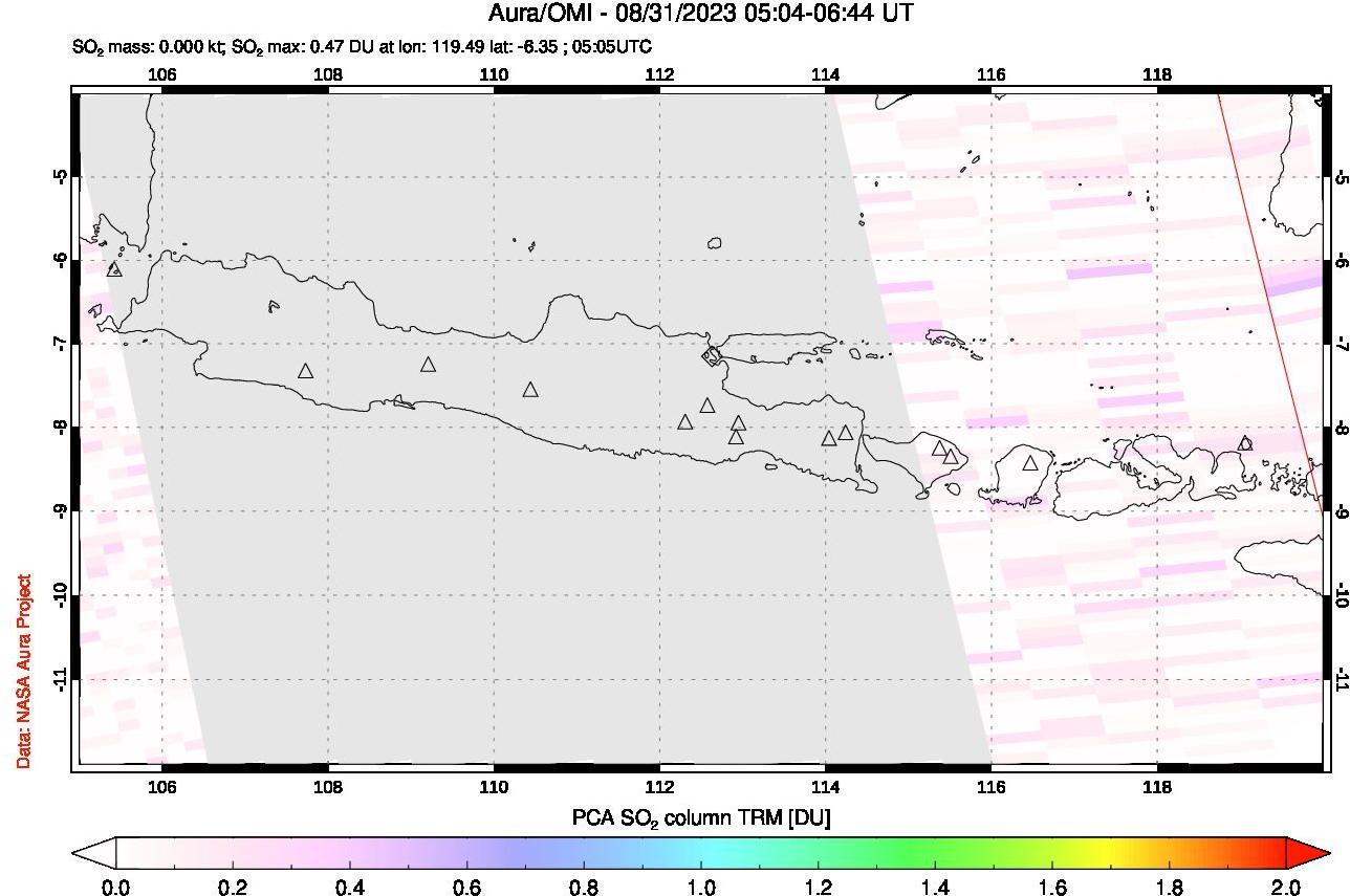 A sulfur dioxide image over Java, Indonesia on Aug 31, 2023.