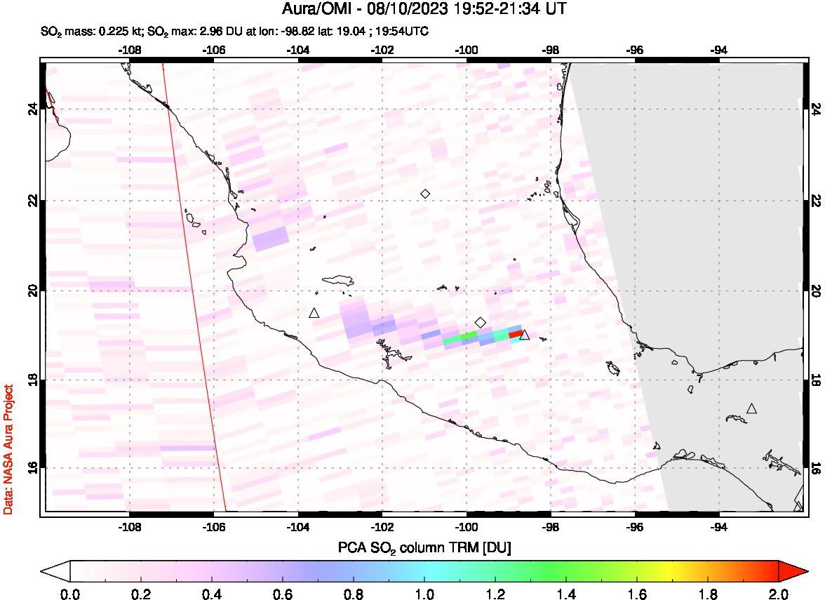 A sulfur dioxide image over Mexico on Aug 10, 2023.