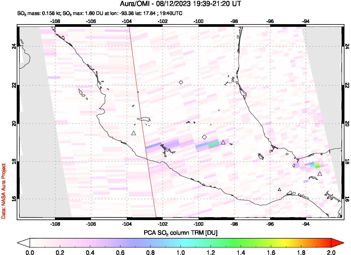 A sulfur dioxide image over Mexico on Aug 12, 2023.